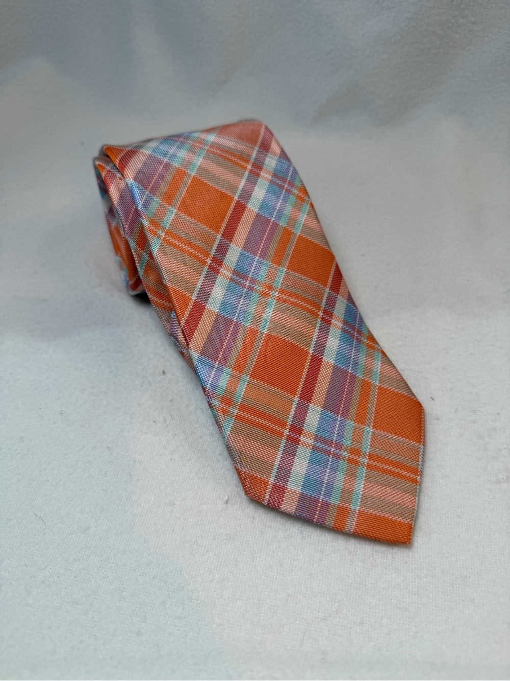 Always Orange Plaid Tie with Light Blue and Pink Stripes